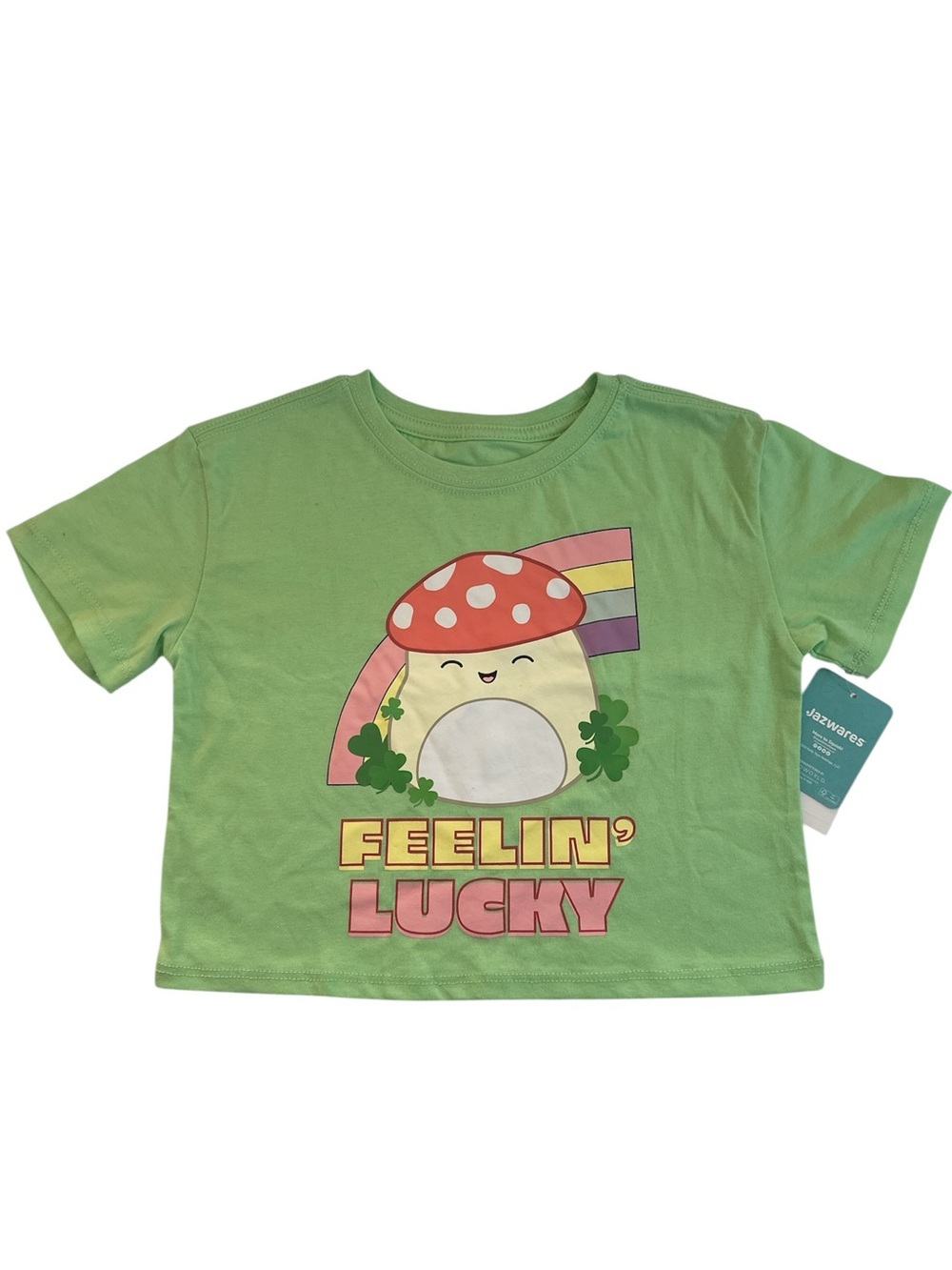 SQUISMALLOWS Kids "Feelin' Lucky" Green Girl’s Summer Short Sleeves Graphic Tee - Picture 2 of 3